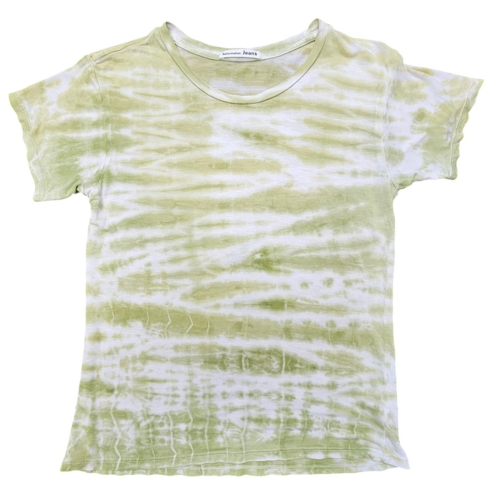 Reformation Jeans Tie Dye T-Shirt Womens M Green Boho Tencel Short Sleeve Hippie